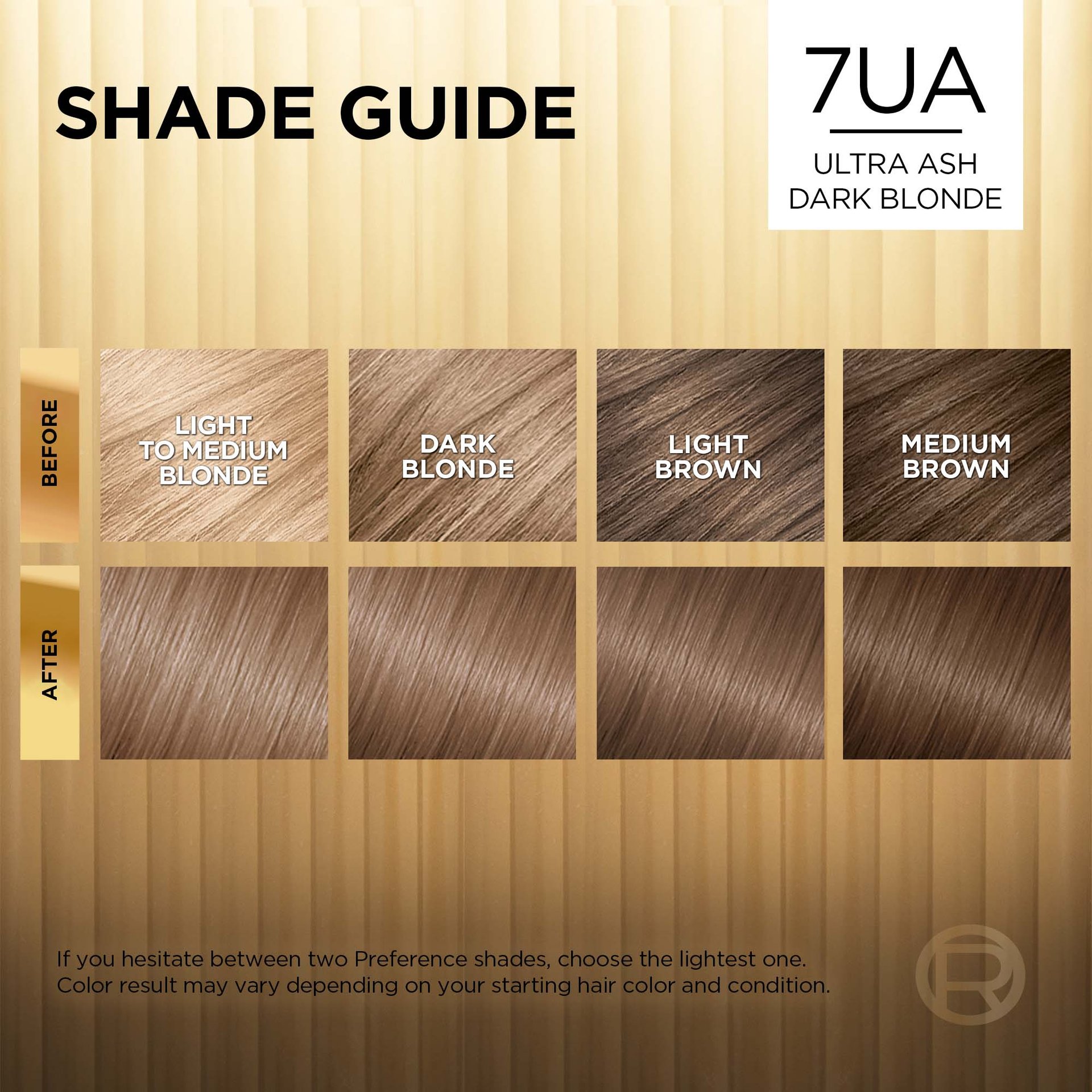 Hair before and after using Superior Preference 7UA Ultra Ash Dark Blonde